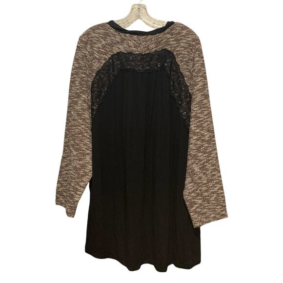 LOGO LORI GOLDSTEIN 3X Knit Marled Print Lace Inserts Crew Neck Top Boho - Picture 6 of 6